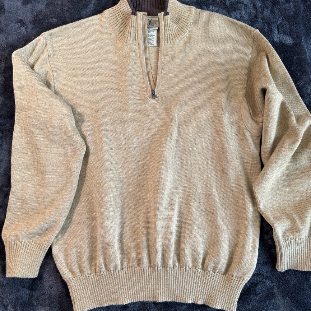 Beretta Wool Blend 1/4 Zip Pullover L/S Sweater Camel Color Men's Sz XL